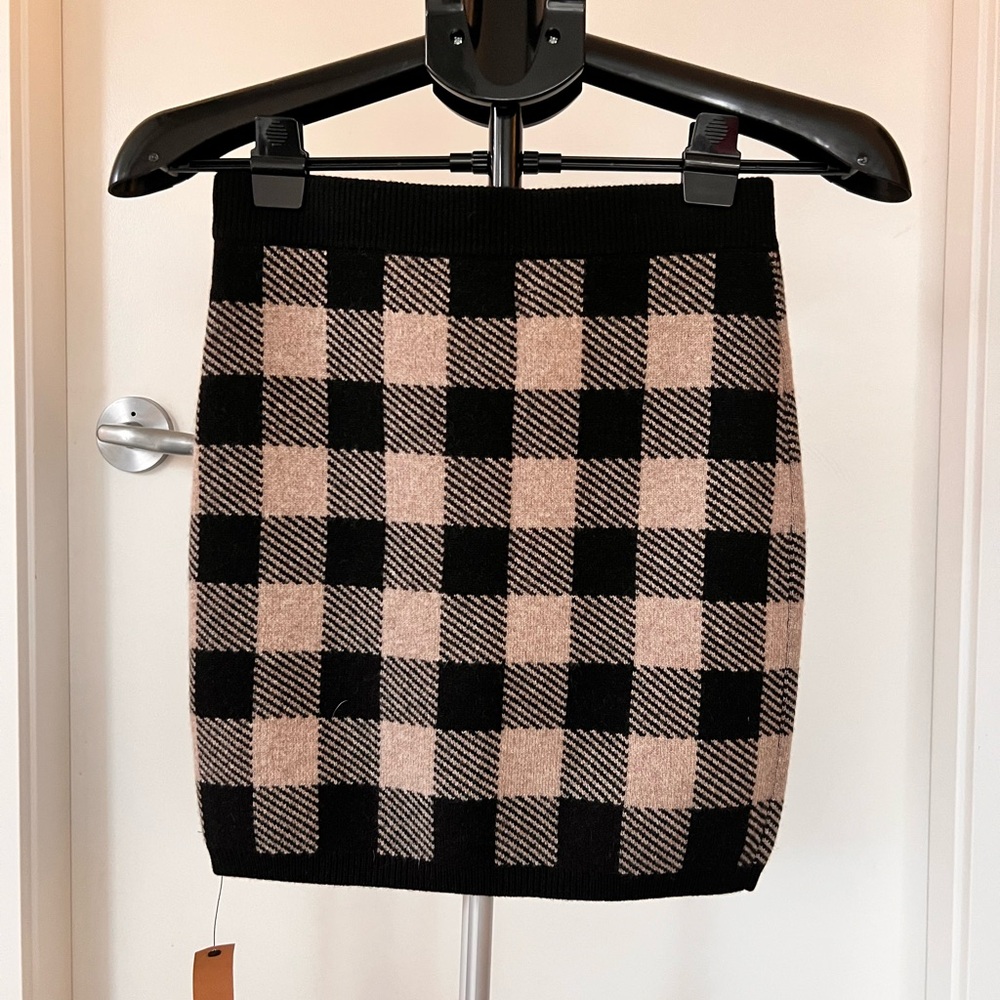 Reformation Black and Tan Checkered Pencil Skirt